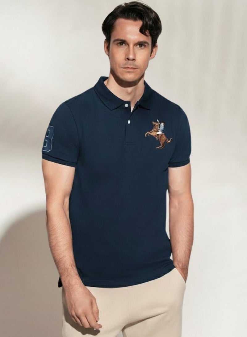 GIORDANO Men’s Slim Fit Napoleon Embroidery Lycra Pique Polo - Image 1